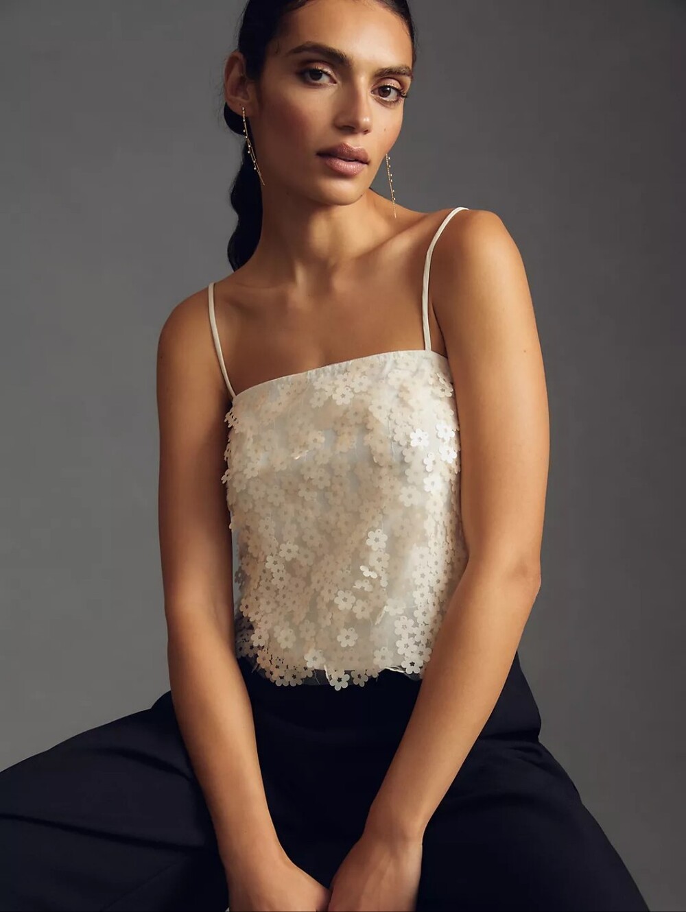 ASTR The Label - Cream Floral Sequence Top - Size S